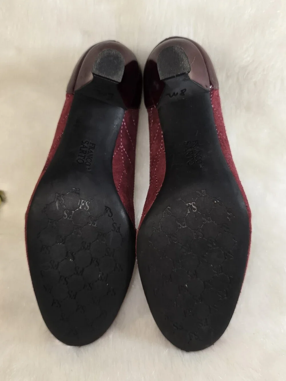 Franco Sarto Burgundy Suede & Patent Mary Jane Kitten Heels  Dress Pumps